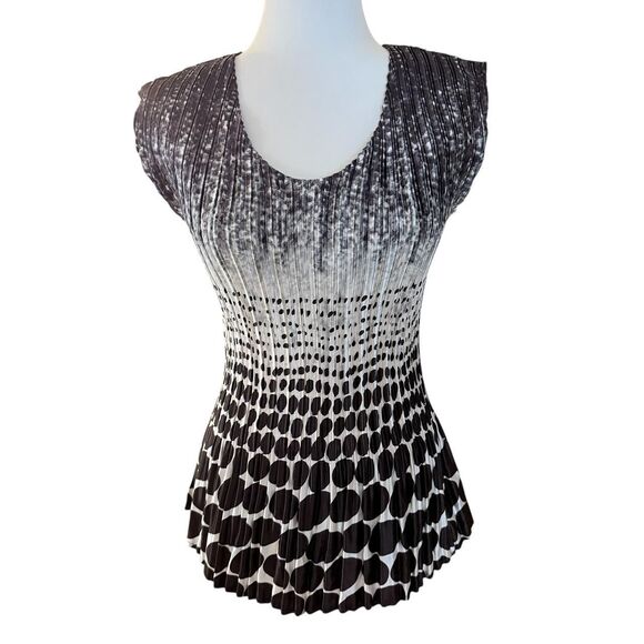 Milano Women's Black White Polka Dot Stretchy Top - Picture 1 of 8
